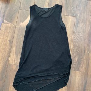AB Studio Black Sleeveless Top. Waffles Style Asymmetrical bottom. Built in Cami